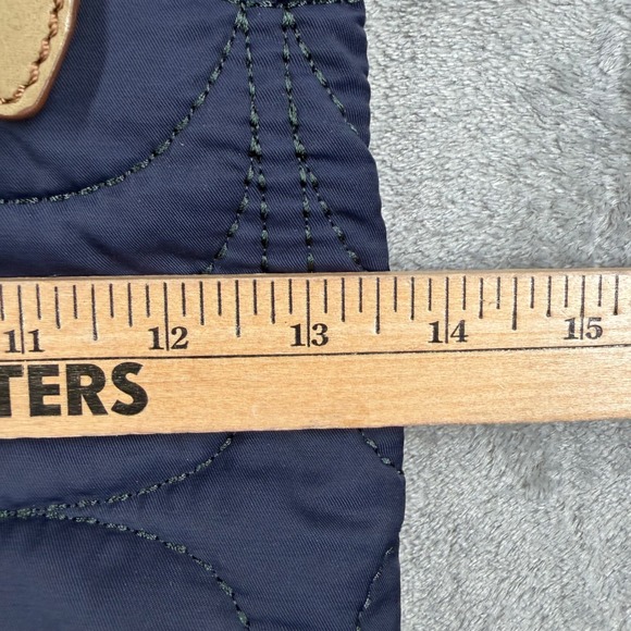 Fossil Quilted Tote Bag Navy Blue Leather Trim Floral Accent Key Charm - Picture 11 of 14